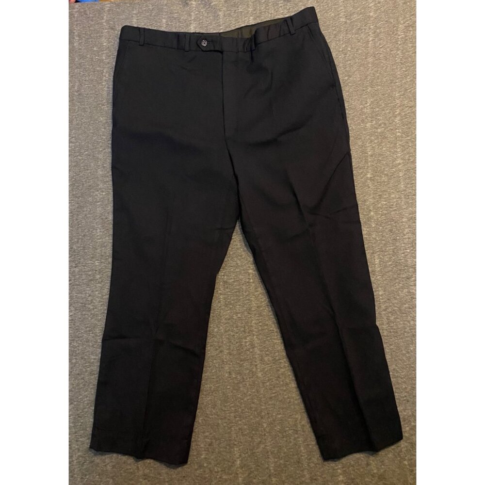 Mens Stafford Navy Blue Wool Dress Pants 44x29 Regular Flat Front Worsted Slacks